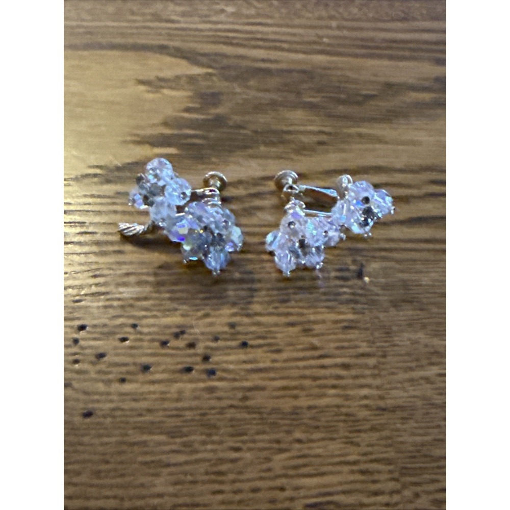 Vendome Earrings Cluster VTG Signed Glass Rhinestone Crystal Clip (TD)
